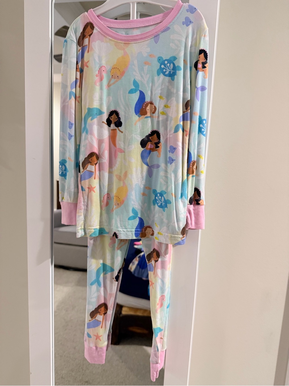 Little sleepies Pink Trim Pastel Mermaid Pajama Set